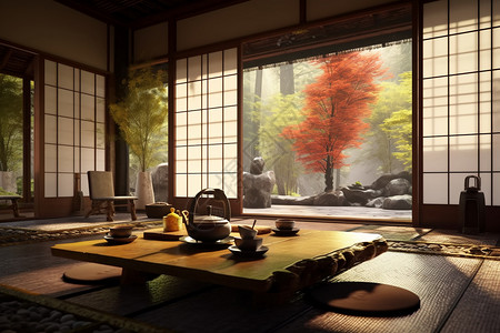 中式茶馆的宁静背景图片
