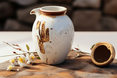 破碎的花瓶陶瓷桌面高清图片