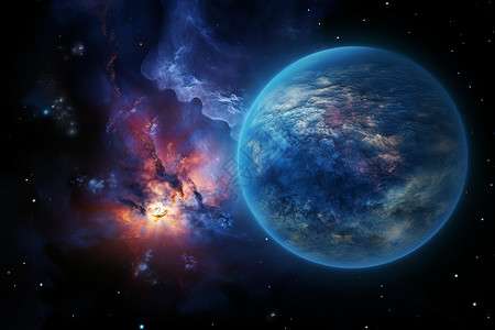 浩瀚的宇宙中蓝色发光的地球图片
