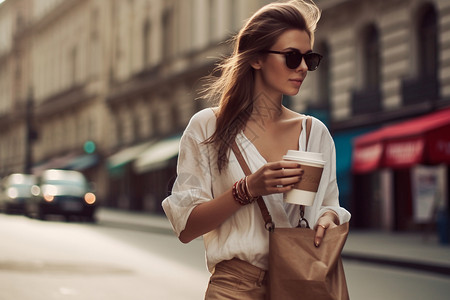 女孩手里的咖啡背景图片
