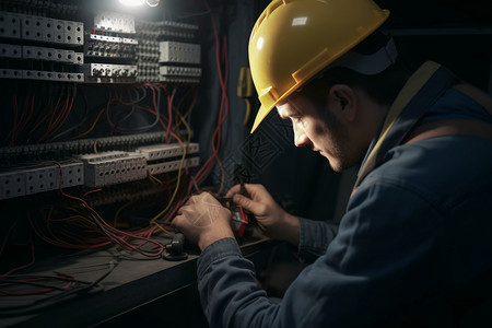 工人对电路进行安全检查电线高清图片素材
