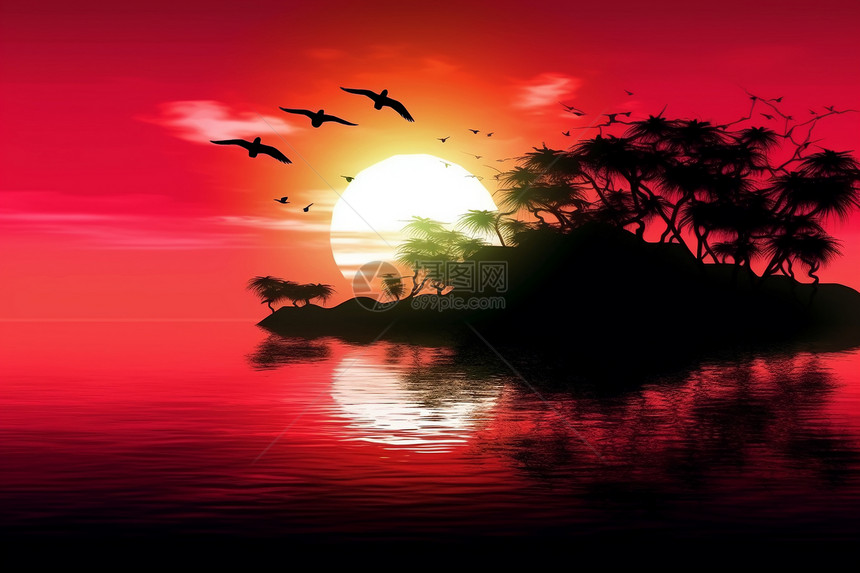 夕阳下美丽的岛屿图片