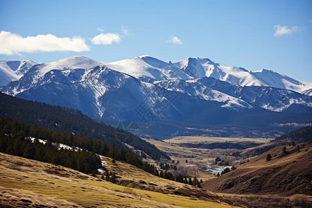 草原上的雪山背景图片