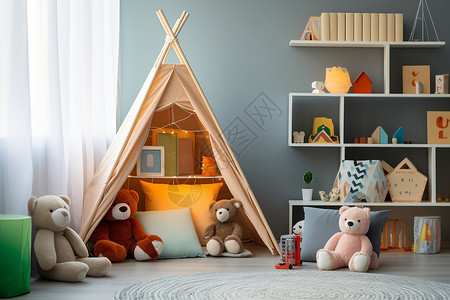 小熊帐篷儿童房背景图片