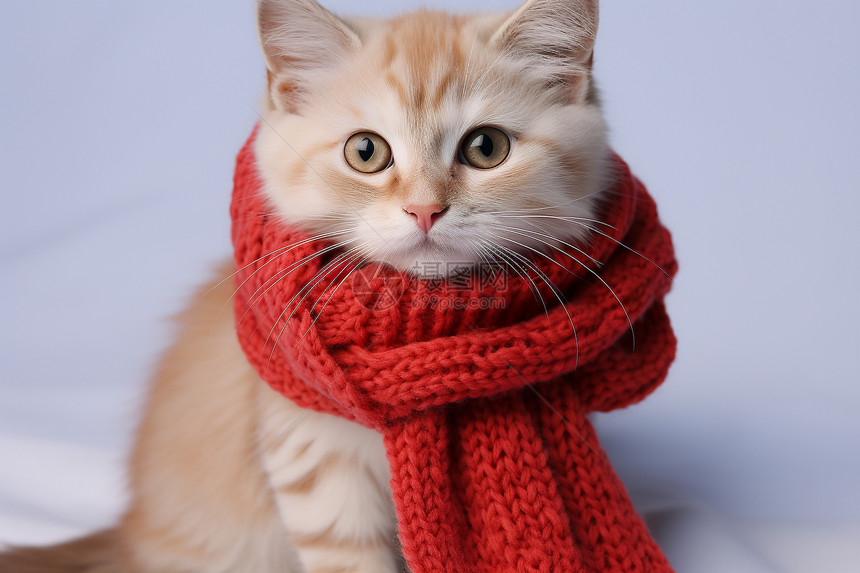 小猫戴着围巾图片