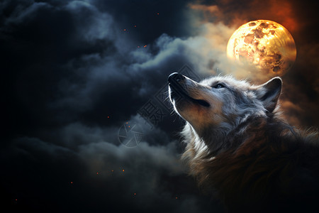 狼对着月亮咆哮图片