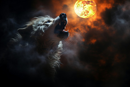 对着月亮咆哮的狼图片