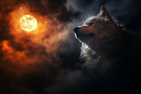 满月下的狼背景图片