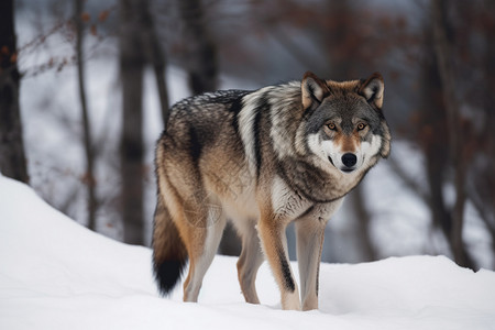 雪地里的灰狼图片素材