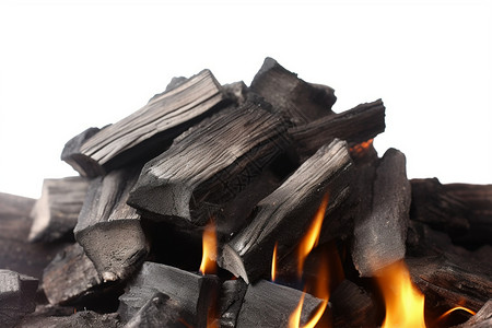 白色背景上燃烧的木炭背景图片
