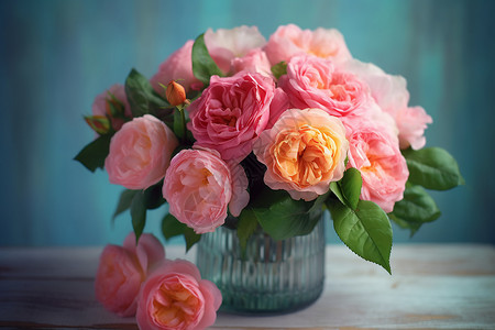 桌子上的粉玫瑰图片