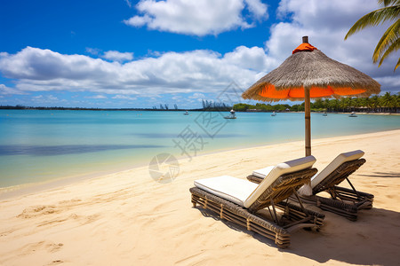 沙滩上的休闲椅背景图片
