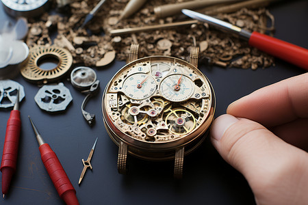 怀表零件维修中的精致手表背景