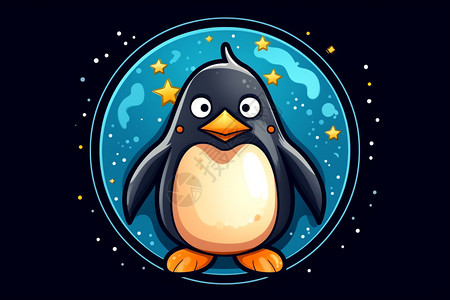 萌蠢小企鹅被星星包围的卡通企鹅插画