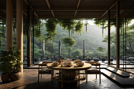 风景如画的新中式茶馆背景图片