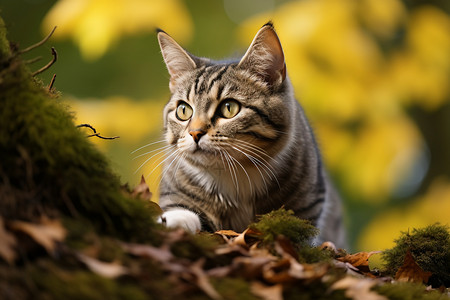 虎斑户外的小猫设计图片