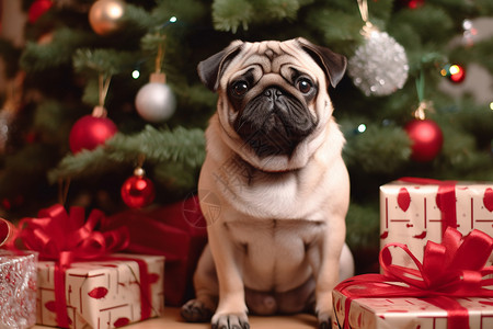 圣诞节的小狗背景图片