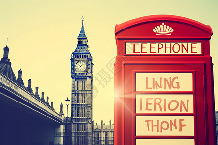 旅游英语城市复古电话亭背景