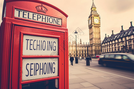 旅游英语国外城市的电话亭背景