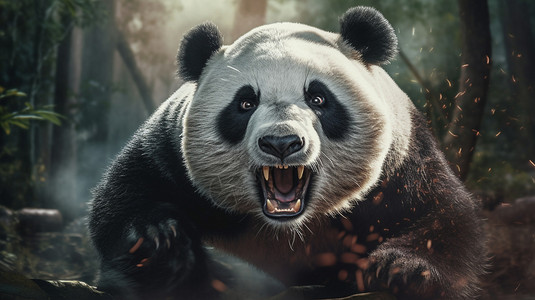 四川大熊猫栖息地野外森林中的熊猫插画