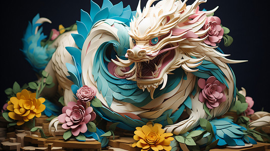 新春可爱素材喜庆的立体龙雕塑设计图片