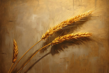 单根小麦茎的油画高清图片