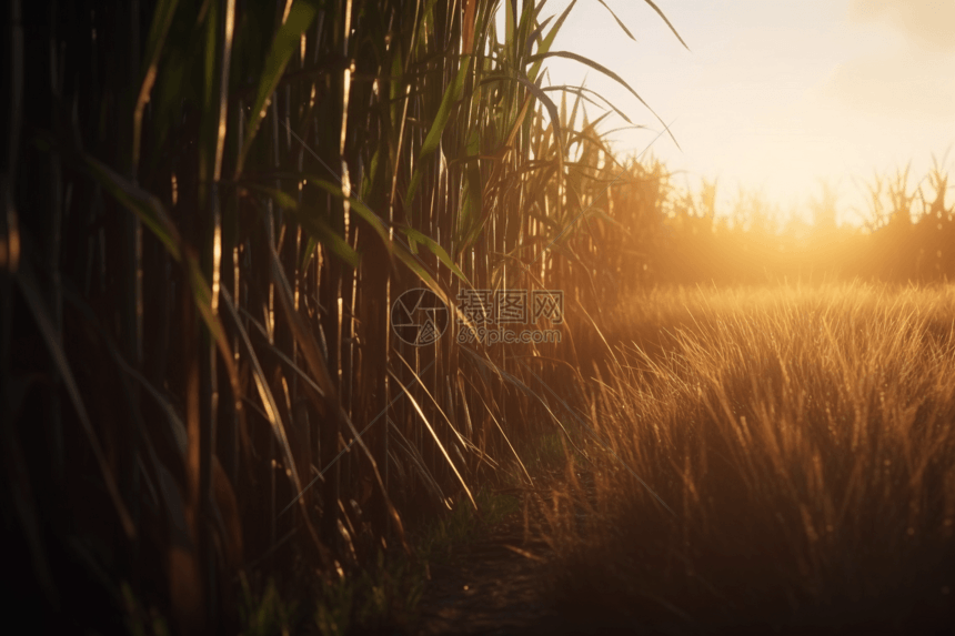 阳光照射的甘蔗田图片