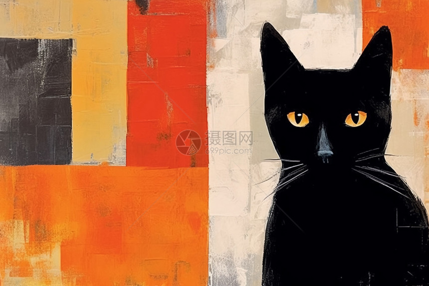 绘画的黑色猫咪图片