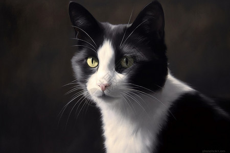 黑白的猫咪油画图片
