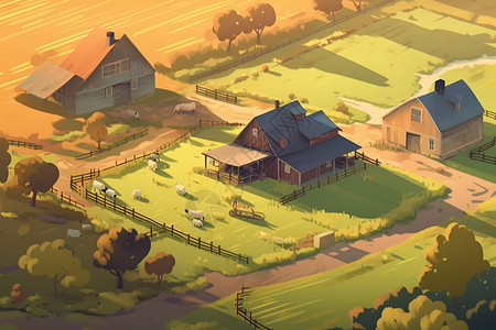 卡通风格乡村农场插图图片