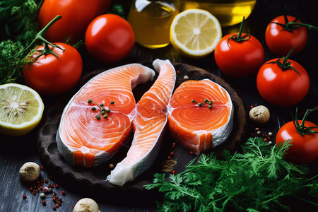 健康的蔬菜和海洋鱼图片