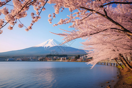 富士山的美丽景观背景图片