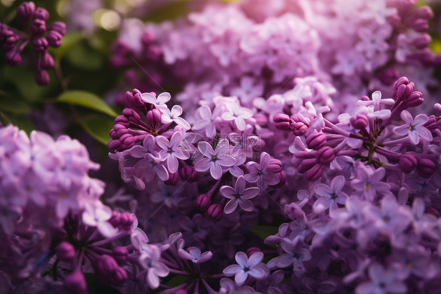 花园中盛开的紫丁香花图片