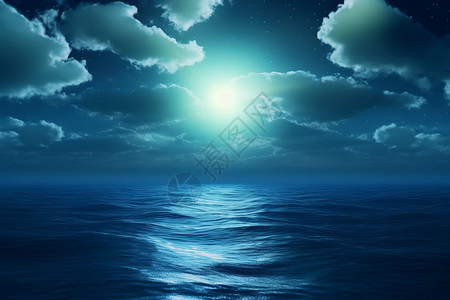 夜晚海面上的海平线景观设计图片