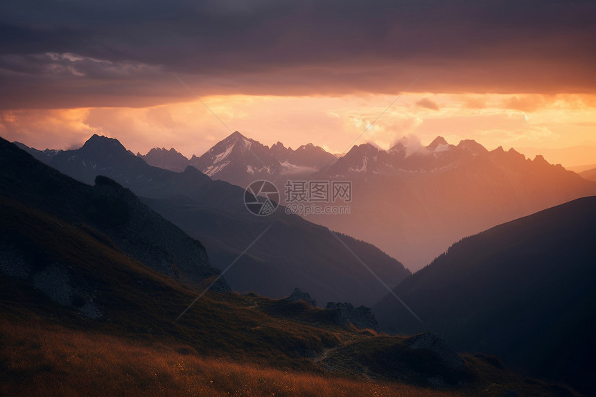 美丽的高加索山脉景观图片