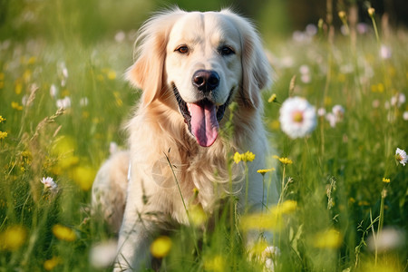 户外草地上玩耍的金毛犬图片