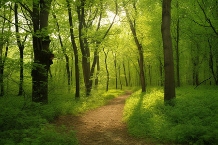 阳光明媚的森林景观图片