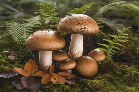 雨后生长的蘑菇背景图片