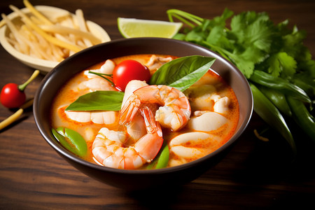 传统特色美食的海鲜汤面背景