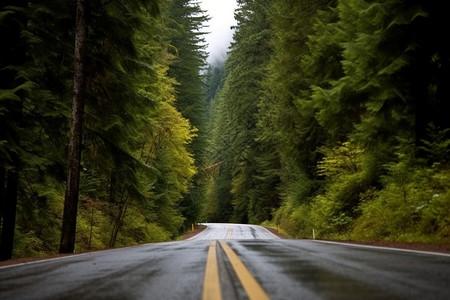 森林中的公路背景图片
