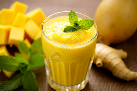 黄色的果汁芒果冰沙饮品高清图片