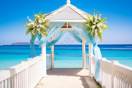 浪漫婚礼宴会的海滩场景背景图片