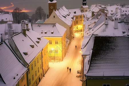 白雪皑皑的城市景观图片