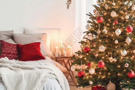 卧室圣诞树装饰背景图片