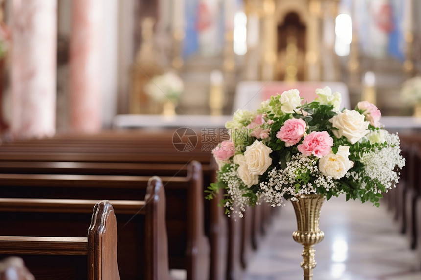 婚礼教堂的花束图片
