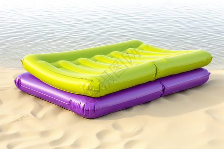 夏天沙滩上的浮动气垫图片