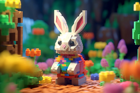 3D积木兔子模型背景图片