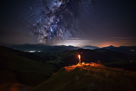 山间夜晚壮观的夜晚星空景观设计图片