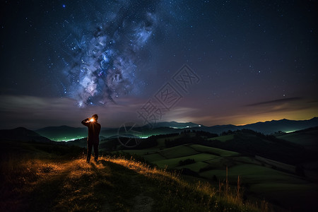 山间夜晚夜晚星空的景观设计图片