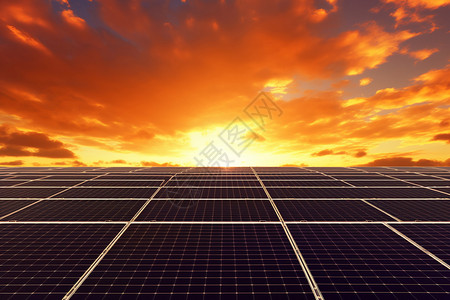 日落天空中的太阳能电池高清图片